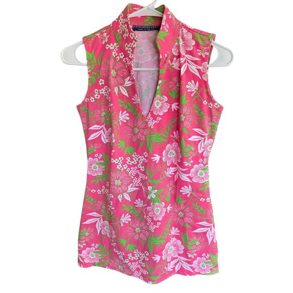 Katherine Way Top Women's Floral Pink Golf XS Sleeveless USA Preppy Coastal Prep - Picture 1 of 6